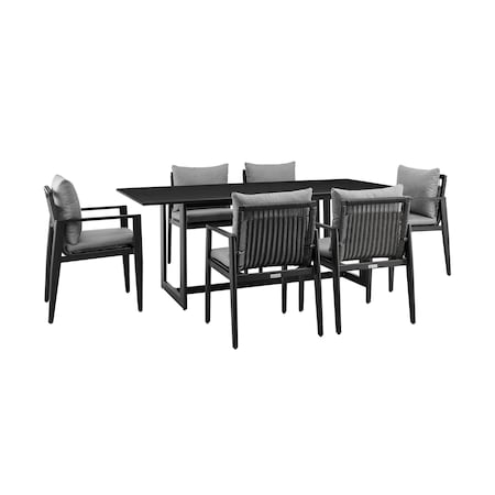 Armen Living Grand Outdoor Patio 7-Piece Dining Table Set in Aluminum with Gray Cushions 840254333253